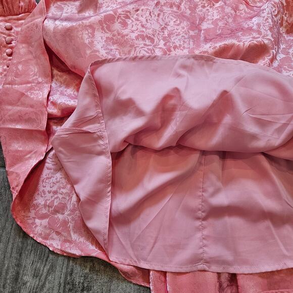 Vita Grace Pink Puff Sleeve Belted Mini Dress Women’s M Asymmetrical Hem Chic - Picture 7 of 14